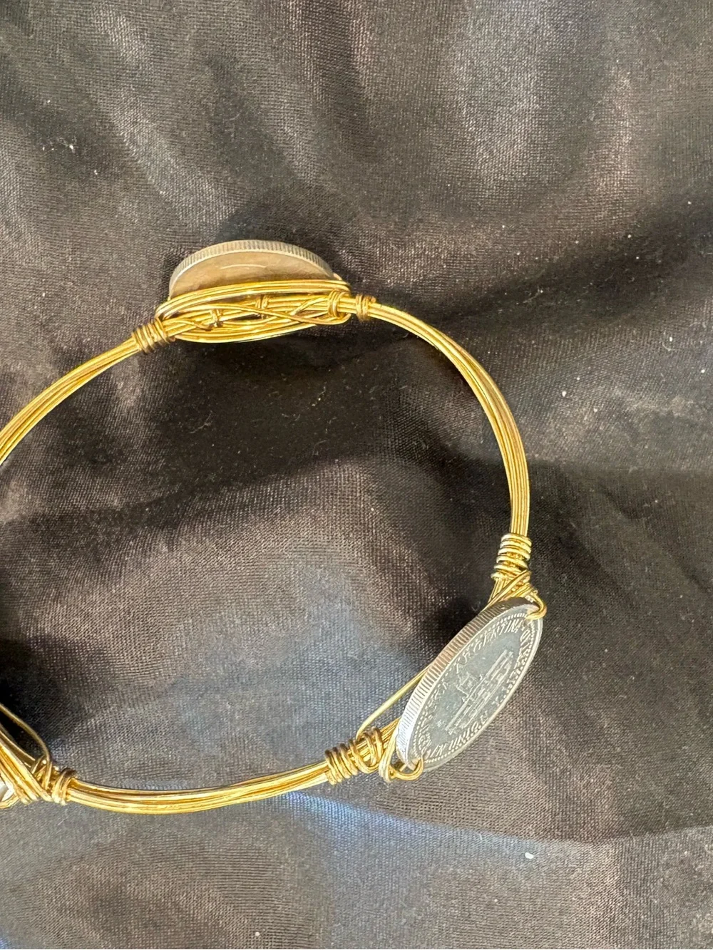 Blue Turquoise Stone & coin wire-Wrap Bangle Bracelet. Both included-one price